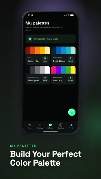 SprayDeck screenshot: saved color palettes for graffiti pieces